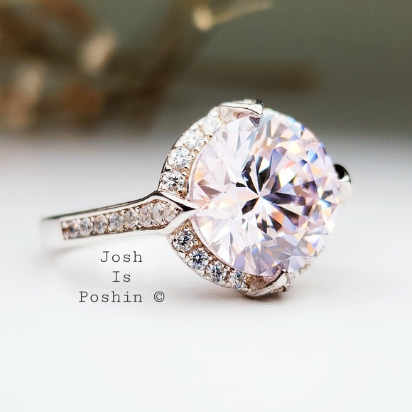 3.55CTW Pink diamond halo ring in sterling silver - Picture 1 of 17